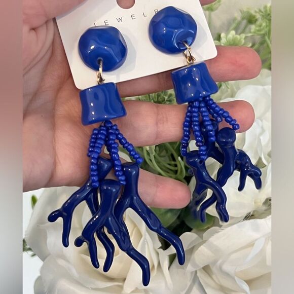 Bold Blue Coral-Inspired Dangle Earrings - Picture 3 of 6